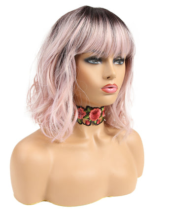 NOBLE Synthetic Non Lace Wig|Natural Wave 12 inches Short Curly BOB Hair Wigs| Pink Wig GEMMA - Noblehair