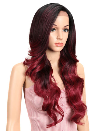 NOBLE Wilma Synthetic 13*4 Lace Frontal Wigs With Baby Hair丨27 Inch Long Wavy Wig丨Dark Red - Noblehair