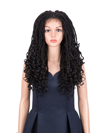 NOBLE GODDESS Synthetic 4*4 Lace Frontal Faux Locs Braids Wig | 24 inch Goddess Locs Wig | Natural Black - Noblehair