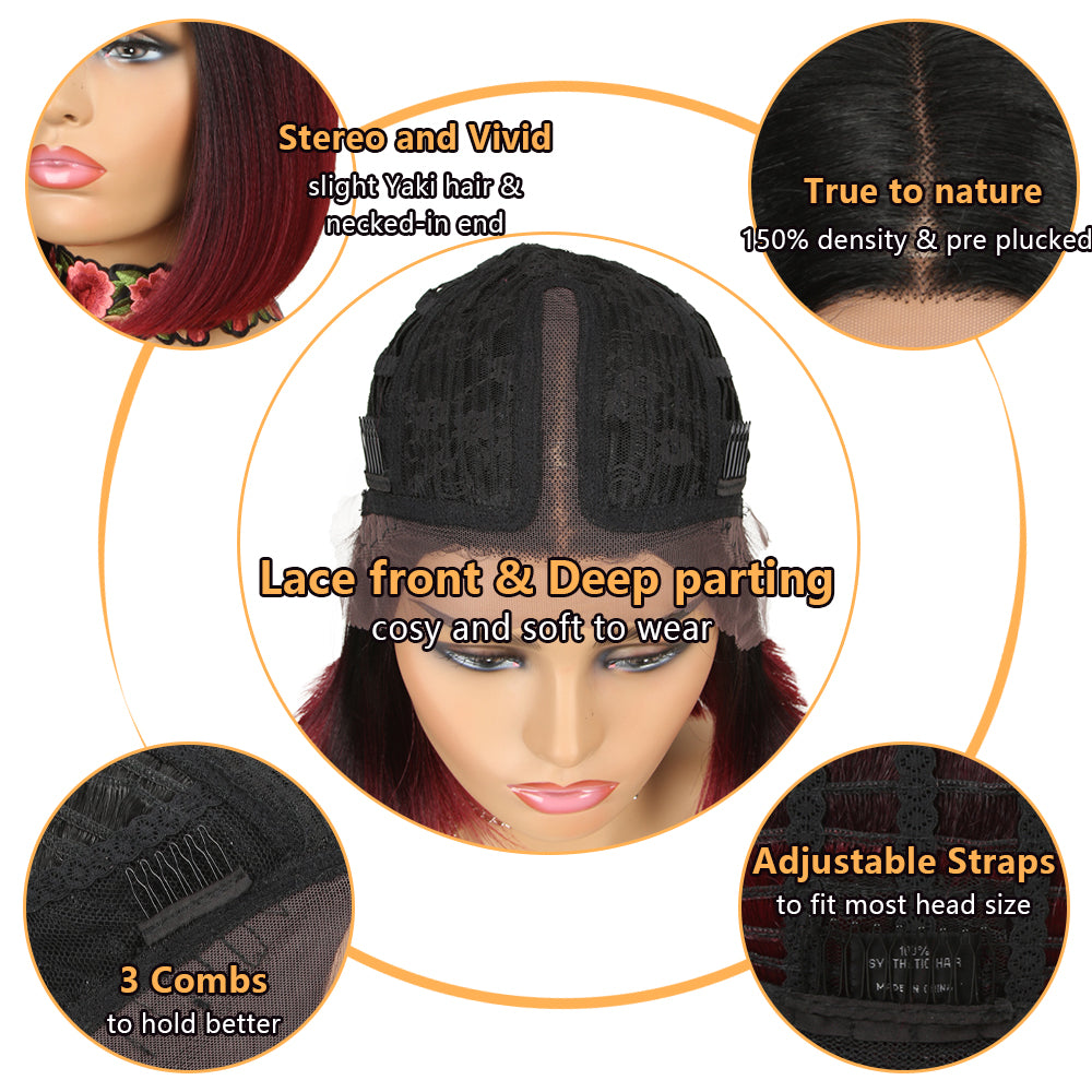 NOBLE Alia Synthetic Lace Front Wigs |9.5 Inch Blunt Cut Short Bob Wig | Ombre Brown Wig - Noblehair