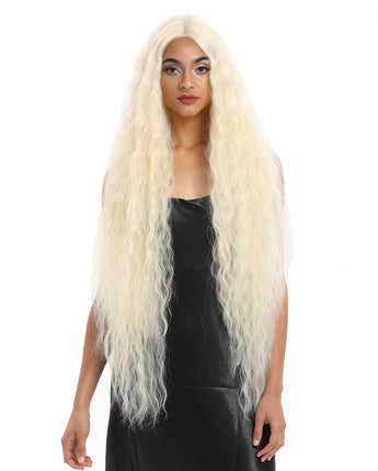 NOBLE Bohemian Synthetic HD Lace Front Wigs丨41 Inch Super Long Wavy White Blonde Wig - Noblehair