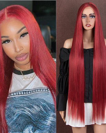 38 inch Super Long Straight Lace Wig | Preplucked Lace Front Straight Wigs | Red Wig | noble