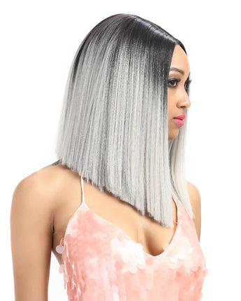 NOBLE Shakia Synthetic Lace Front Wigs 14 Inch Middle Part Over Shoulder Blunt Cut Bob wig丨Sliver Gray - Noblehair