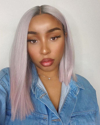 NOBLE Synthetic Lace Front Wig | 13.5 Inch Blunt Cut Bob | Pastel Pink| Shakia - Noblehair