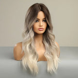 24 Inch Gray Ombre Long Curly Middle Part Wig