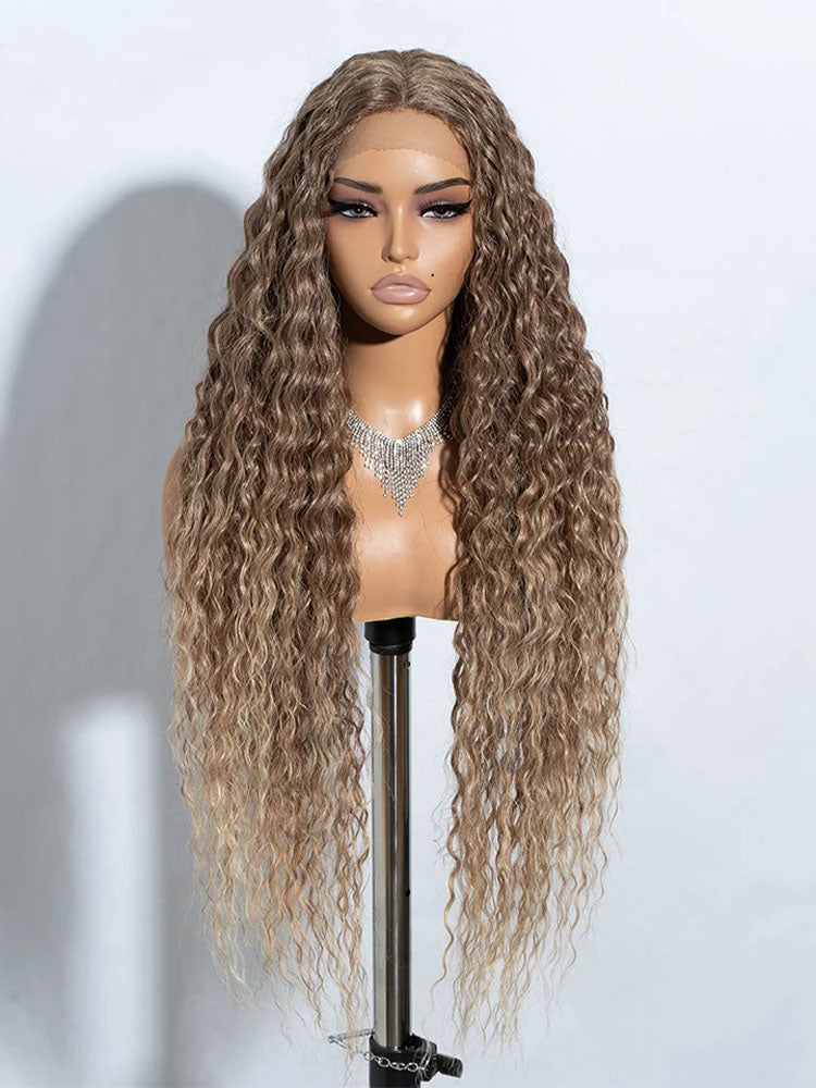 Noble Super Long Curly Lace Front Wigs Pre Plucked With Natural Hairline 34 Inch Synthetic Wig