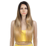 NOBLE Synthetic Lace Front Wigs | 28 Inch Long Straight Lace Wig Preplucked Side Part Lace Wig Ombre Color - Noblehair