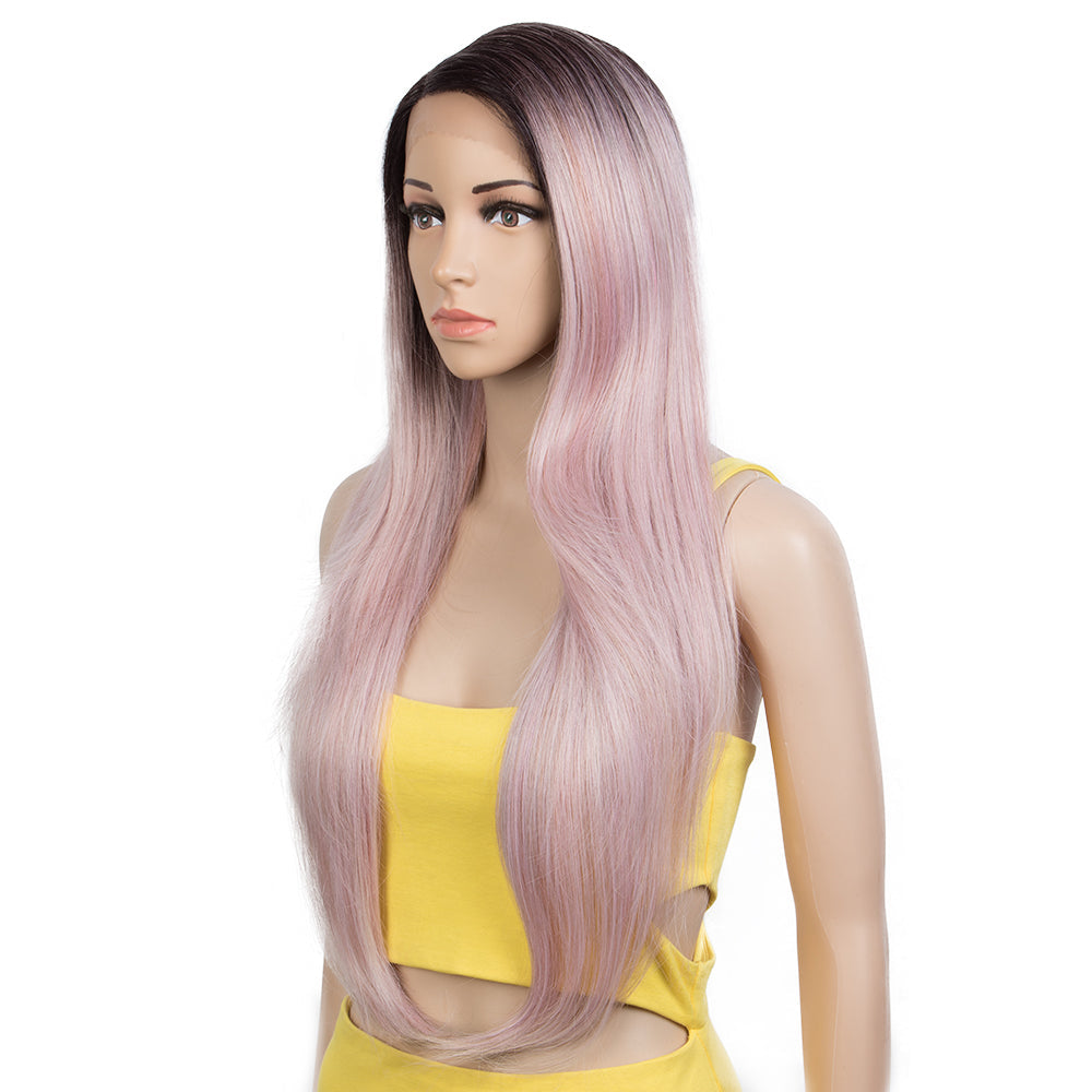 NOBLE Synthetic Lace Front Wigs | 28 Inch Long Straight Lace Wig Preplucked Side Part Lace Wig Ombre Color - Noblehair