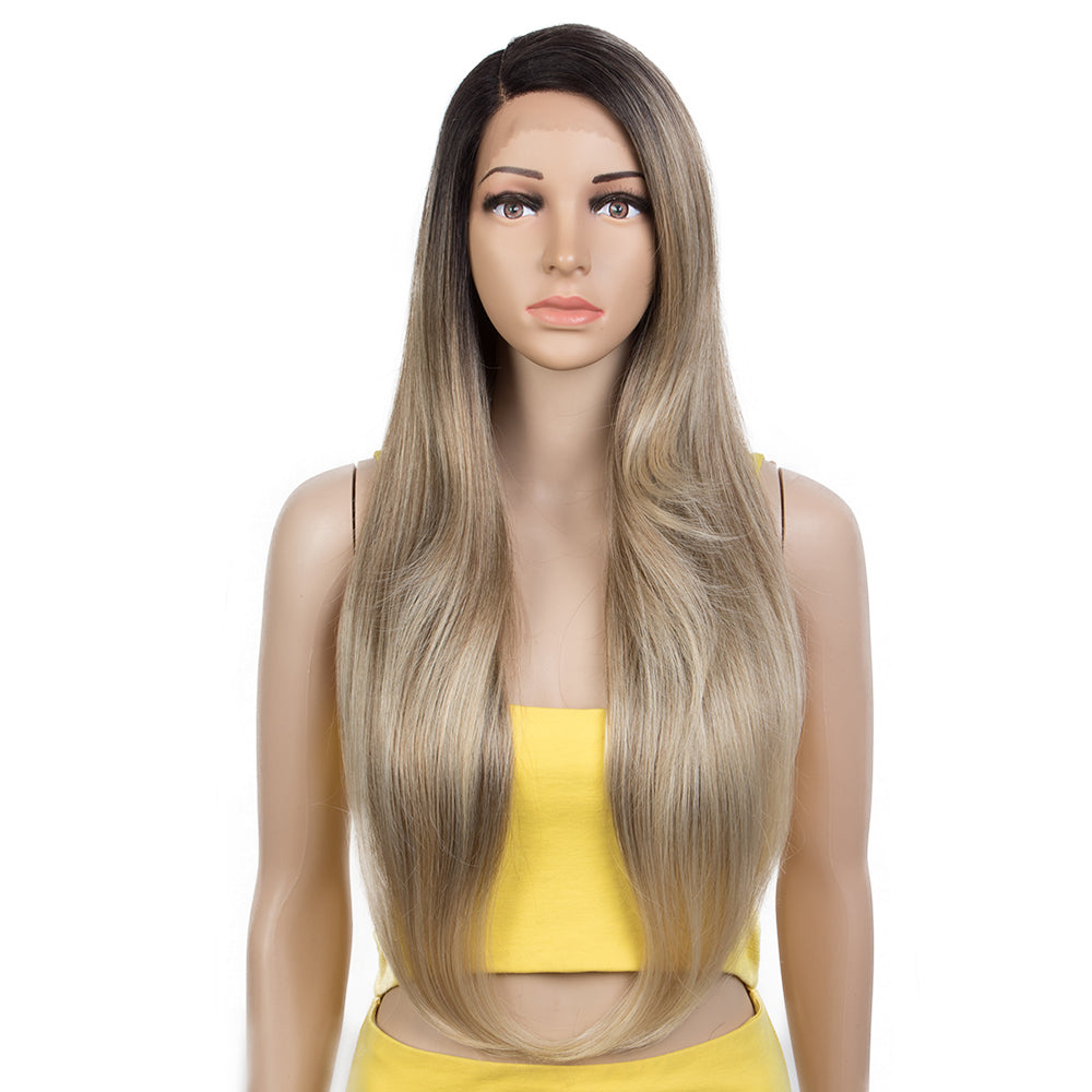 NOBLE Synthetic Lace Front Wigs | 28 Inch Long Straight Lace Wig Preplucked Side Part Lace Wig Ombre Color - Noblehair