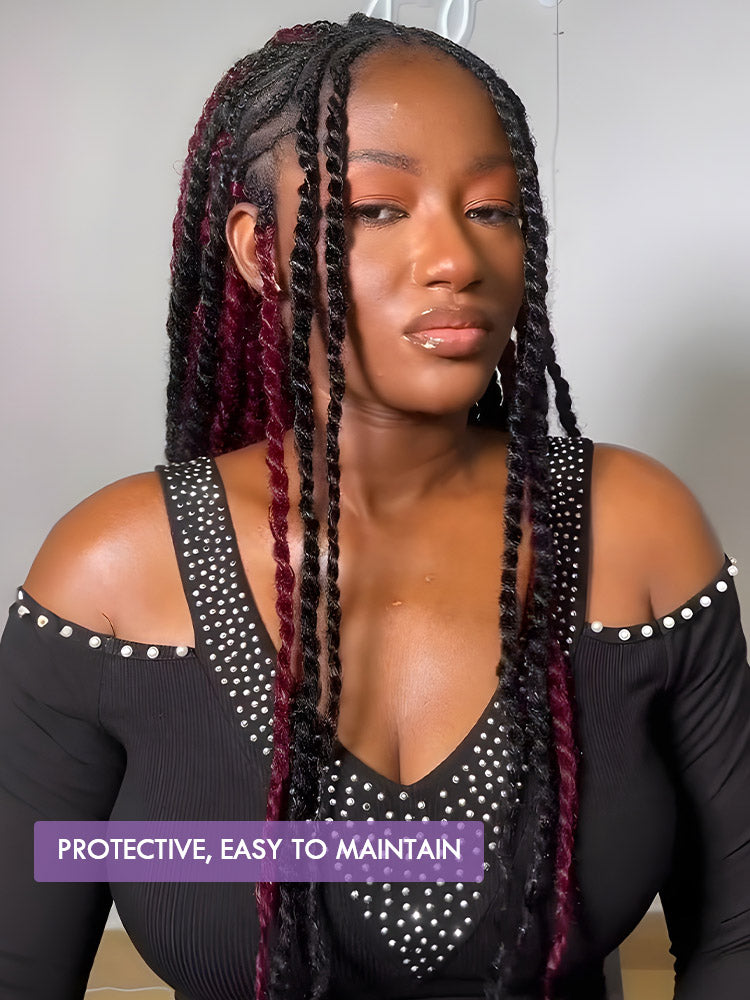 Noble Natural Black+Burgundy Two Colors KinkyBraid Pro Synthetic Kinky Twist Braids Hair Extension