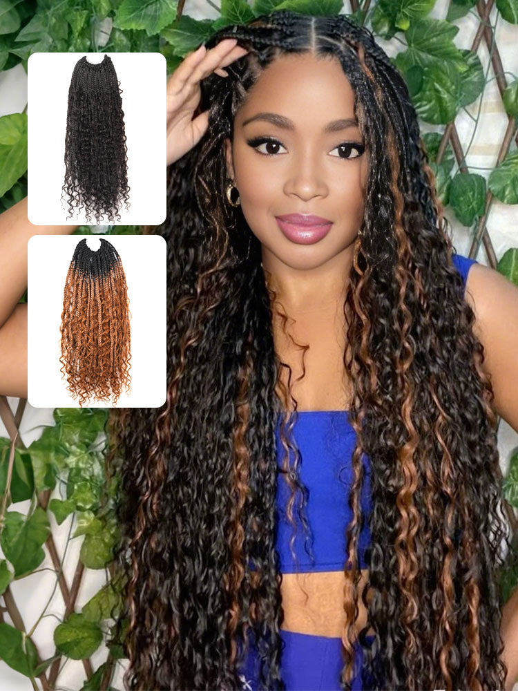 Noble Pre-looped Multi-Color Crochet Boho Box Braids With Human Hair Curls