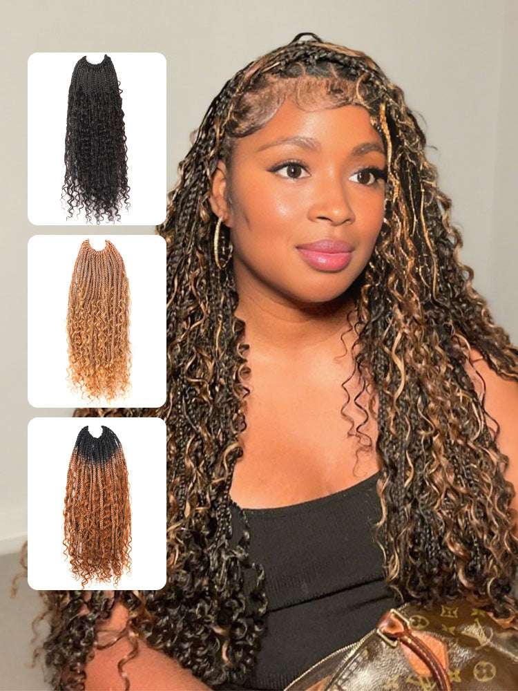 Noble Pre-looped Multi-Color Crochet Boho Box Braids With Human Hair Curls