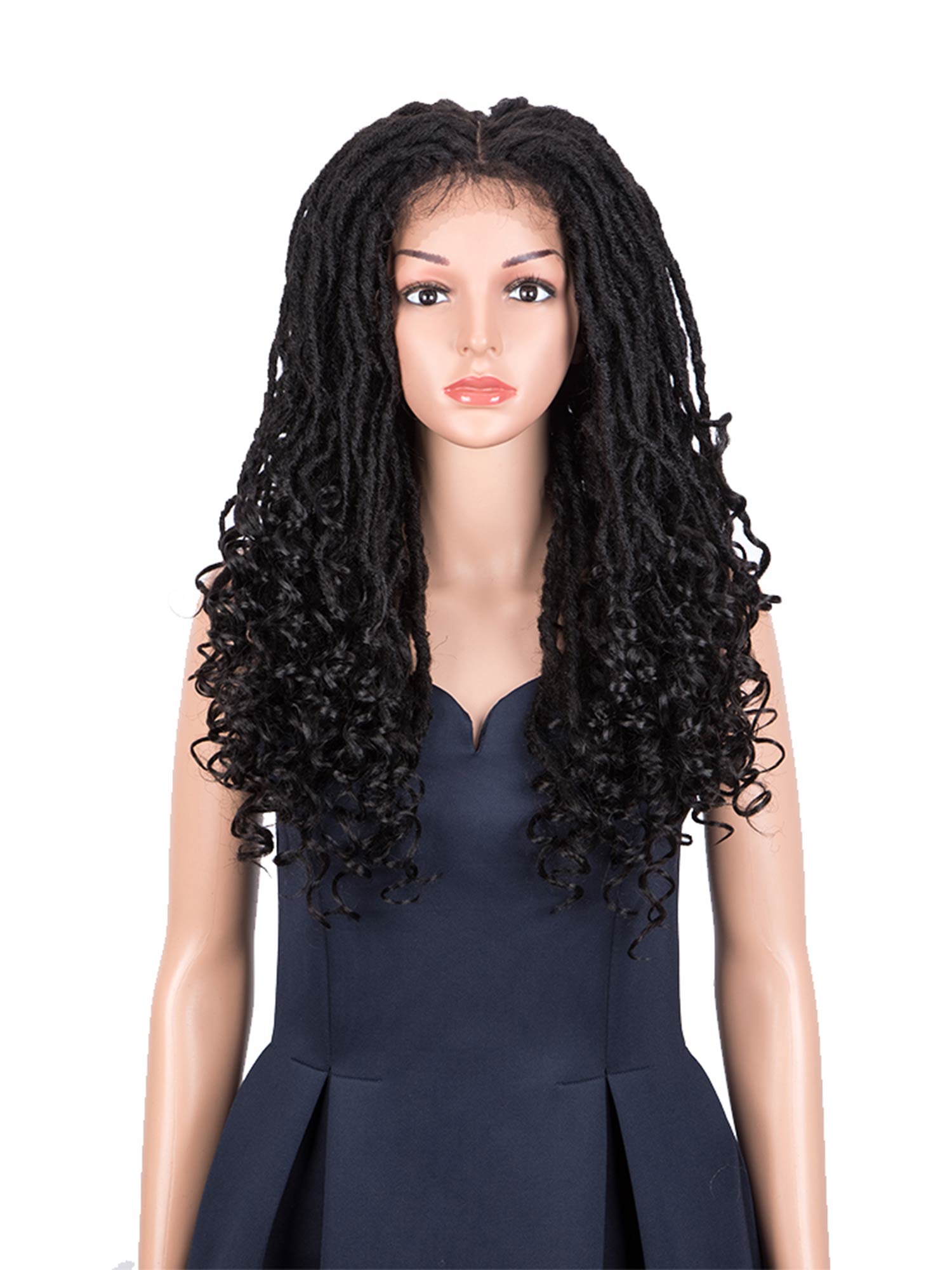 Noble Synthetic 4×4 Lace Wig Faux Locs Braids Wig 24 inch Dreadlock Natural Black Synthetic Wig