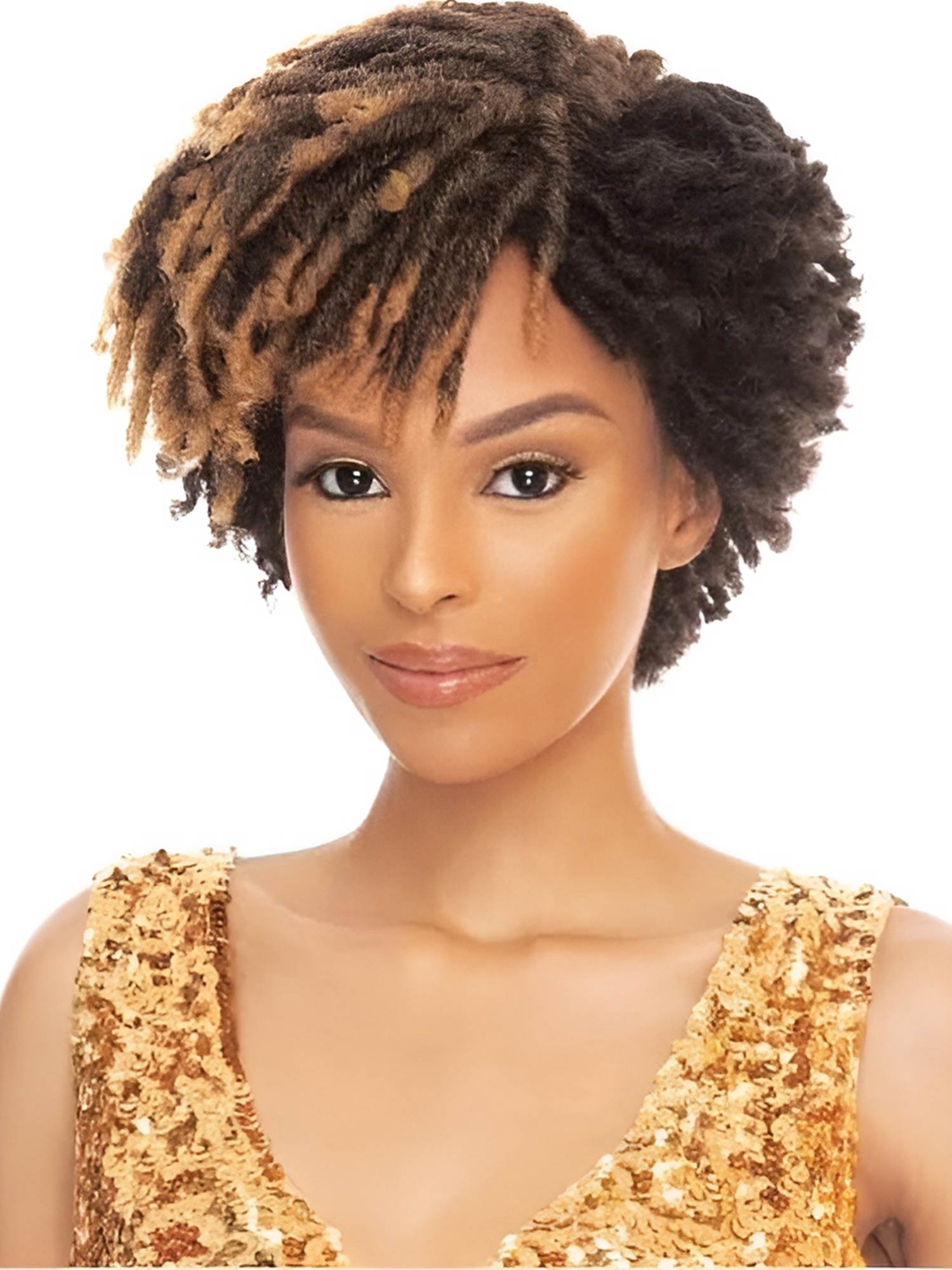 Noble Blonde Highlight 9.5 Inch Short Dreadlocks Synthetic Hair Afro Wigs For Black Women