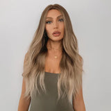 Long Brown Blonde Wig - Natural Look for Daily & Party Use - Heat Resistant Synthetic Hair