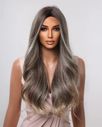 Brown & Blonde Long Wavy Middle Part Wig - Natural Looking Synthetic Hair