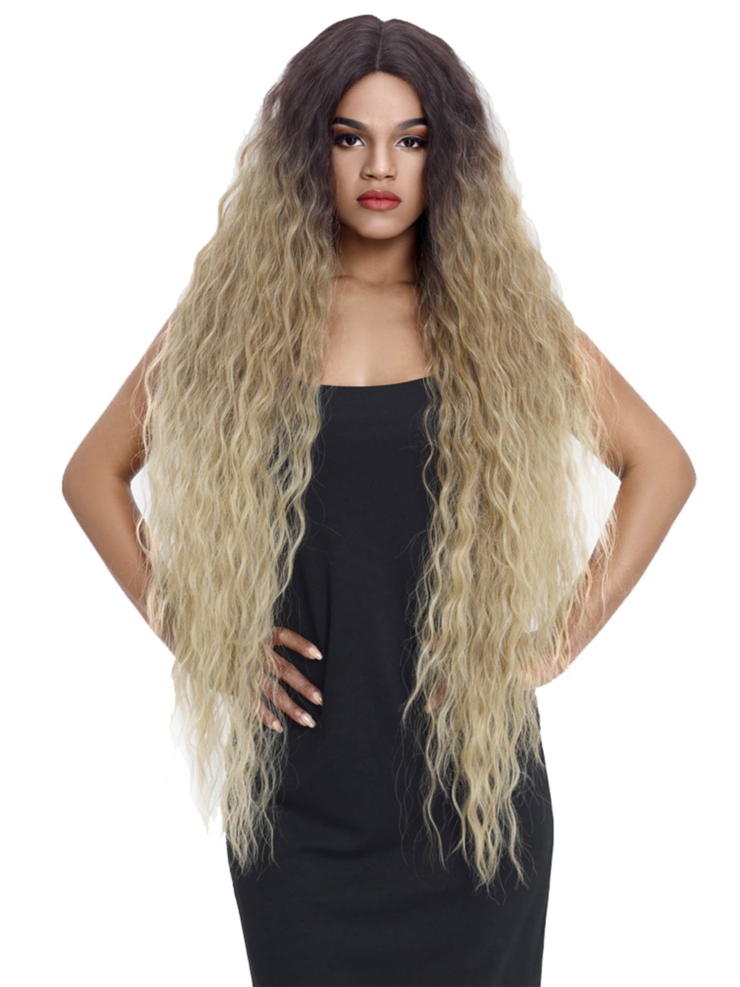 Noble 41 Inch Super Long Bohemian Wavy Ash Blonde Synthetic Wig