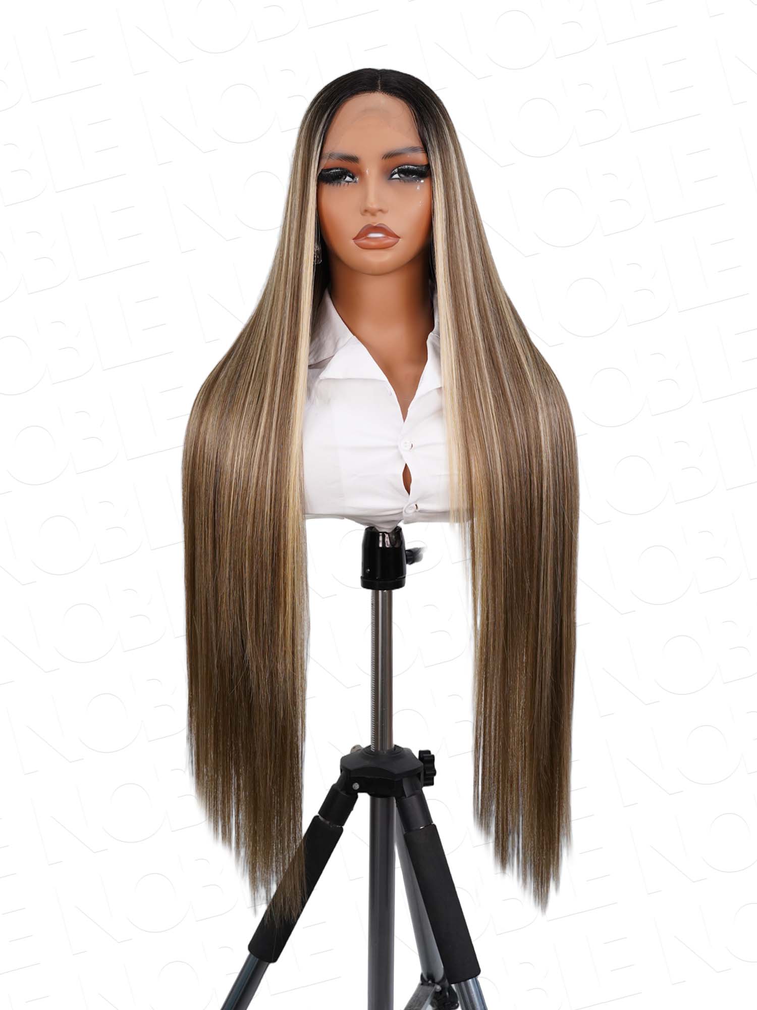 Noble Mixed Color Honey Blonde Straight 13×4×1 T Part Lace Long Synthetic Hair Lace Front Wigs 36 Inch