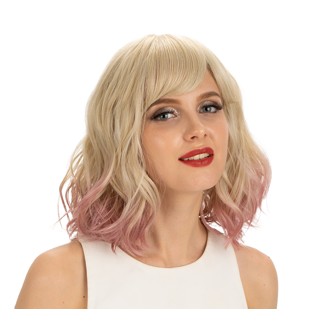 Natural Wave 12 inches Short Curly BOB Hair Wigs| GEMMA Grey Pink Color