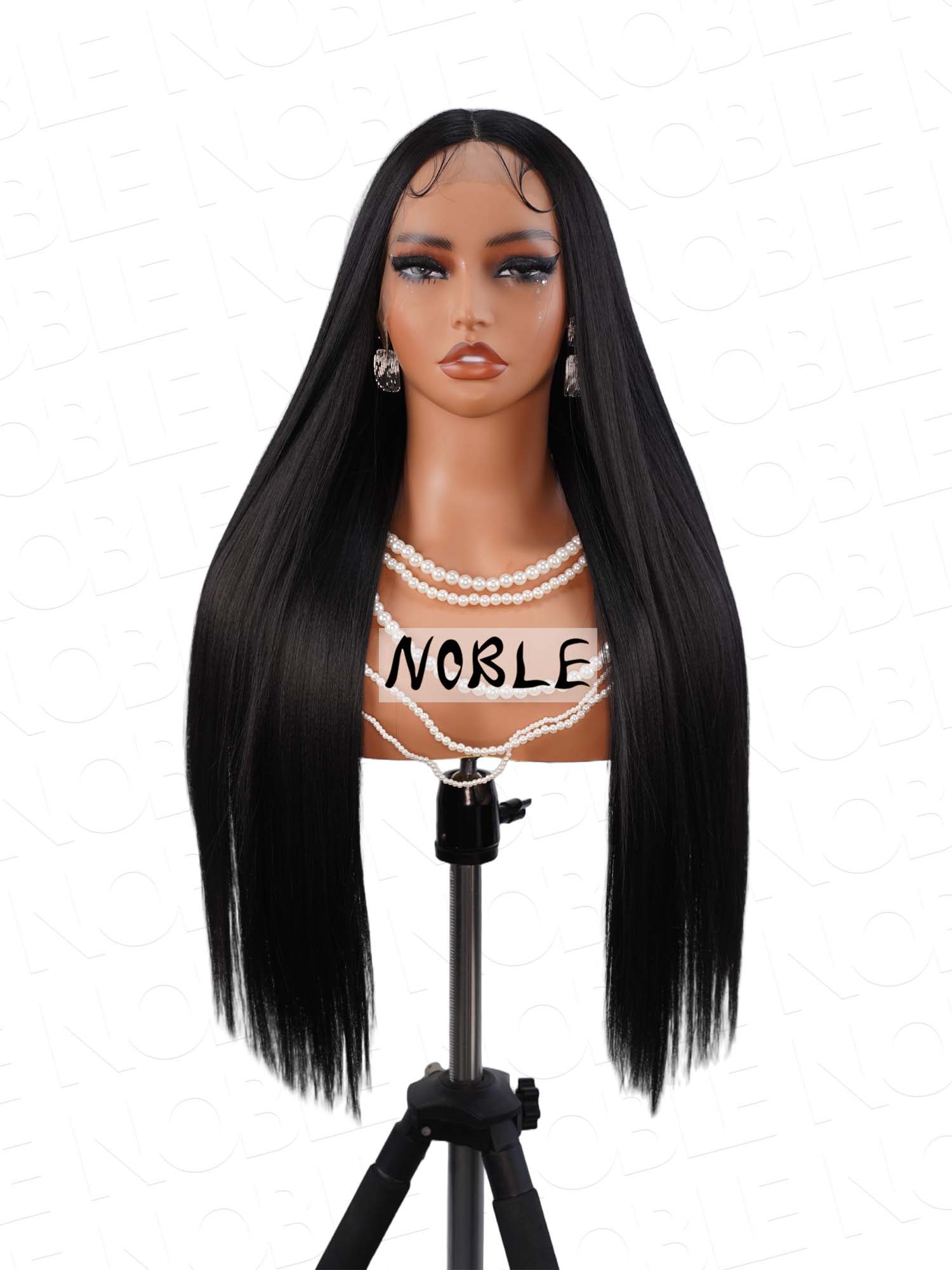 Noble Natural Black Straight 13×4.5×1 T Part Middle Part Synthetic Wig Lace Front Wigs 30 Inch