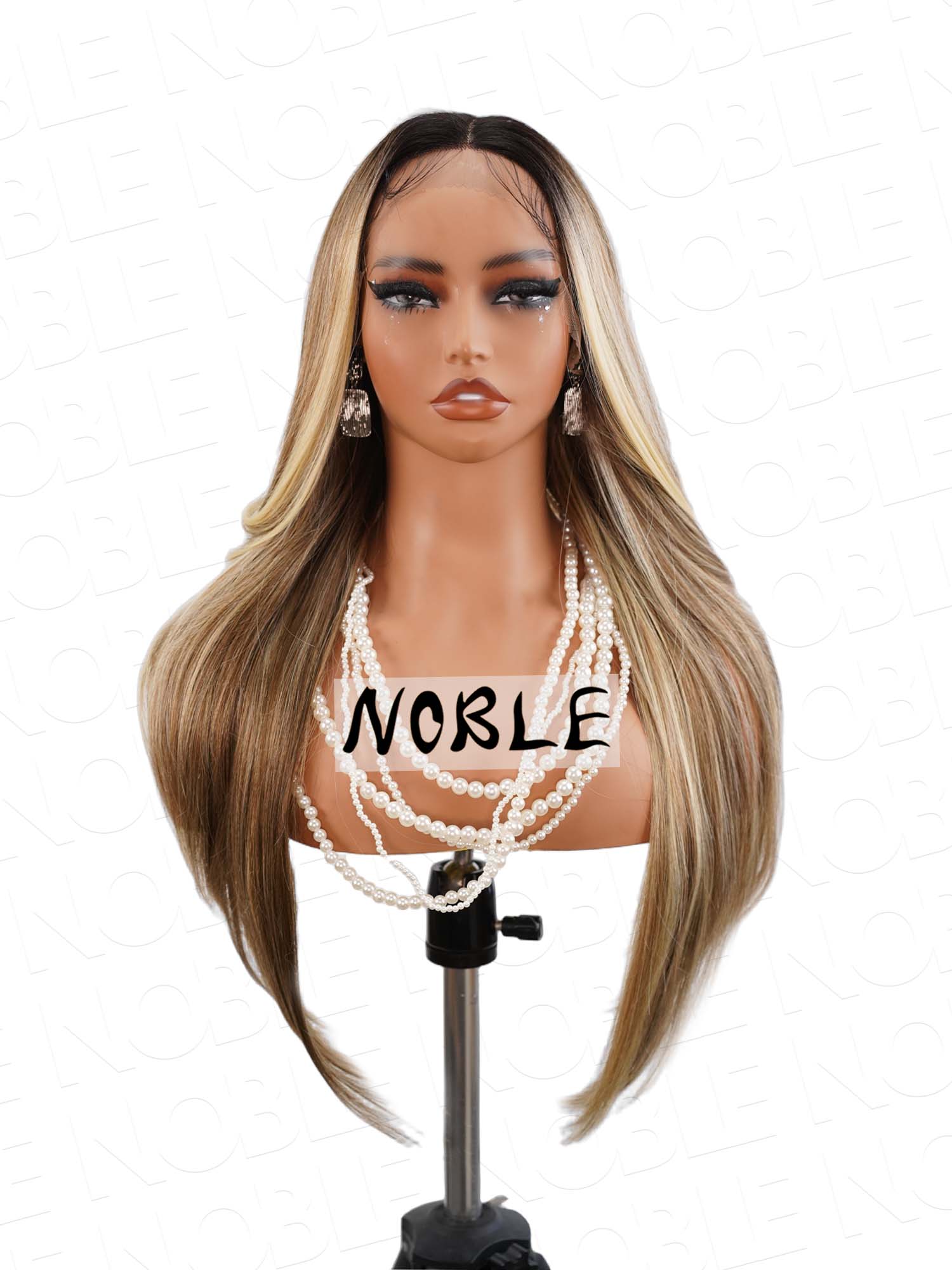 Noble #613 Ombre Color Straight Wig Light Weight Synthetic Wig 13×4×1 T Lace Middle Part Wig 28 Inch