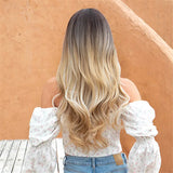 24" Inch Charming Ombre Blonde Long Wavy Synthetic Wig
