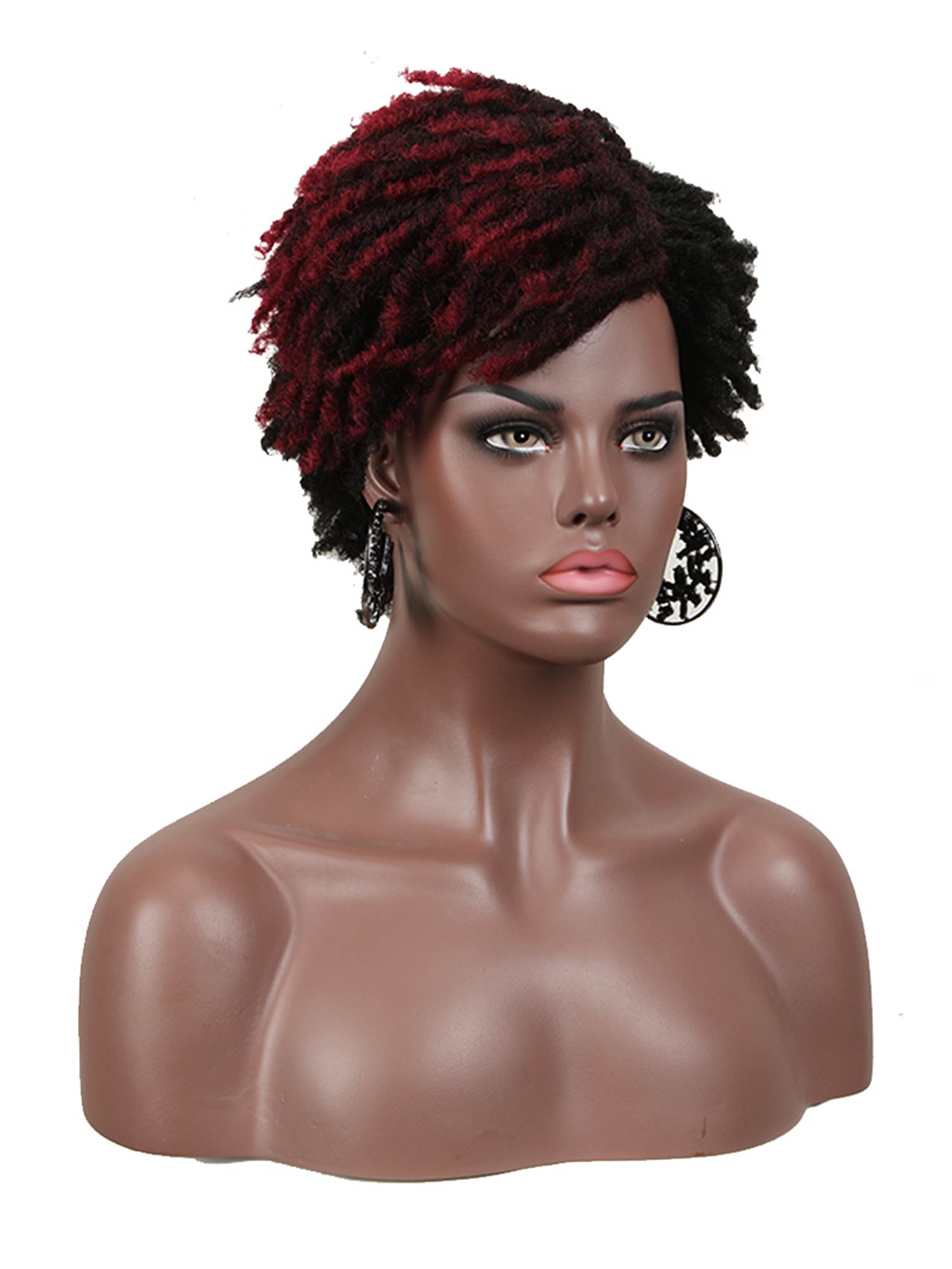 Noble Afro Curly Wigs 9.5 Inch Short Dreadlocks Mixed Red Ombre Color Synthetic Wig