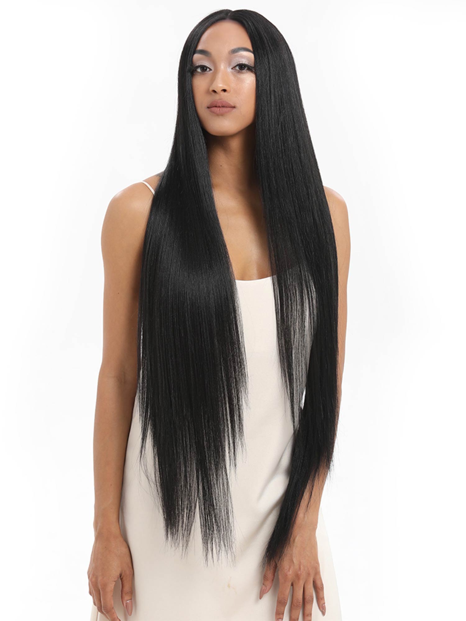 Noble 38 inch Super Long Straight Lace Wig Preplucked Natural Black Synthetic Wig