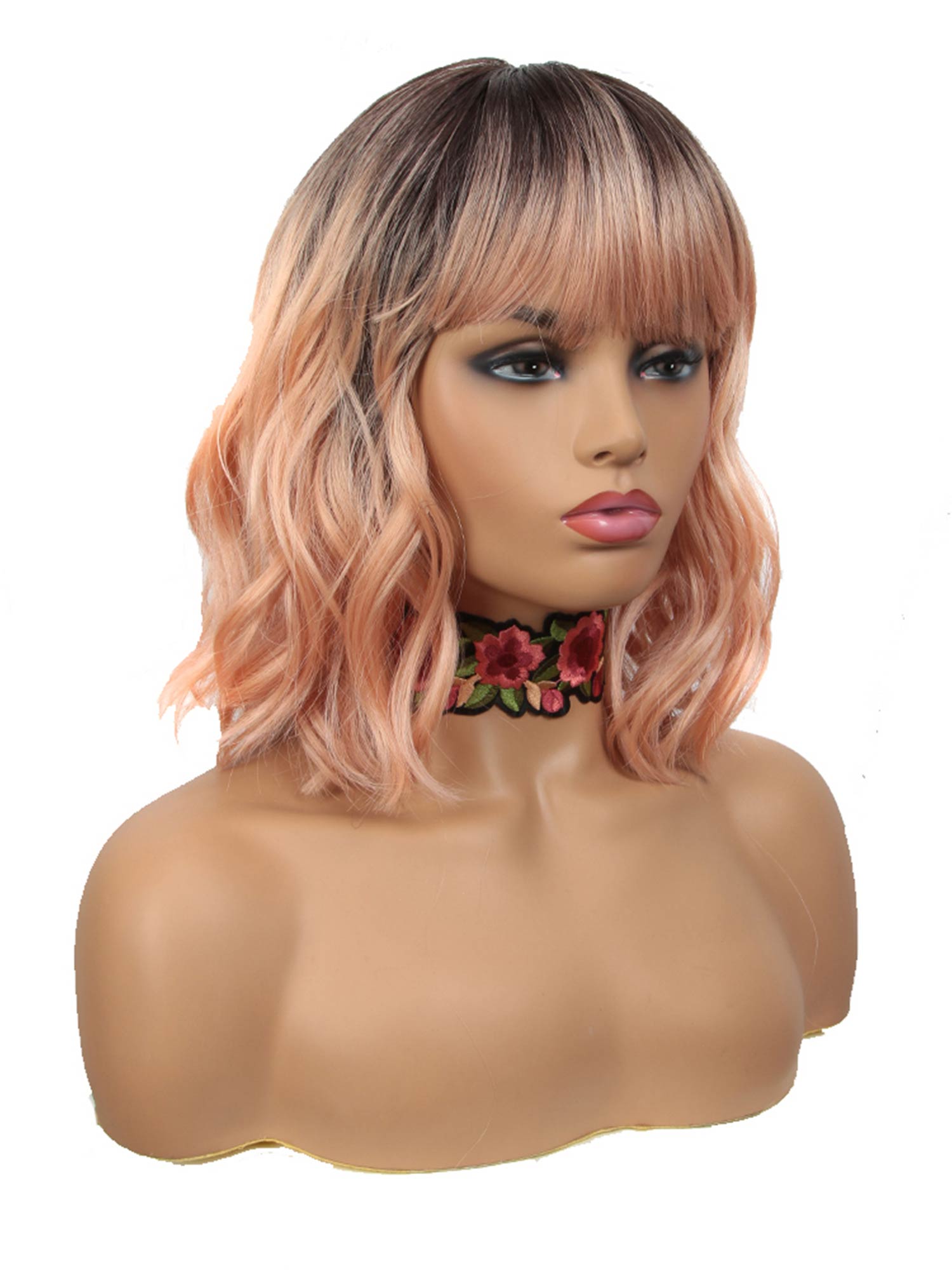 Noble Synthetic Non Lace Wig Natural Wave 12 inches BOB Wigs Rose Pink