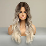 24 Inch Gray Ombre Long Curly Middle Part Wig