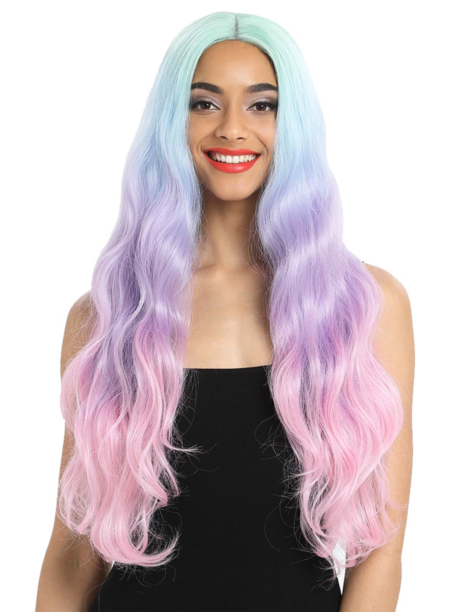 Noble 29 Inch Long Wave 13×4×1 T Part Lace Wigs Rainbow Wig Synthetic Hair