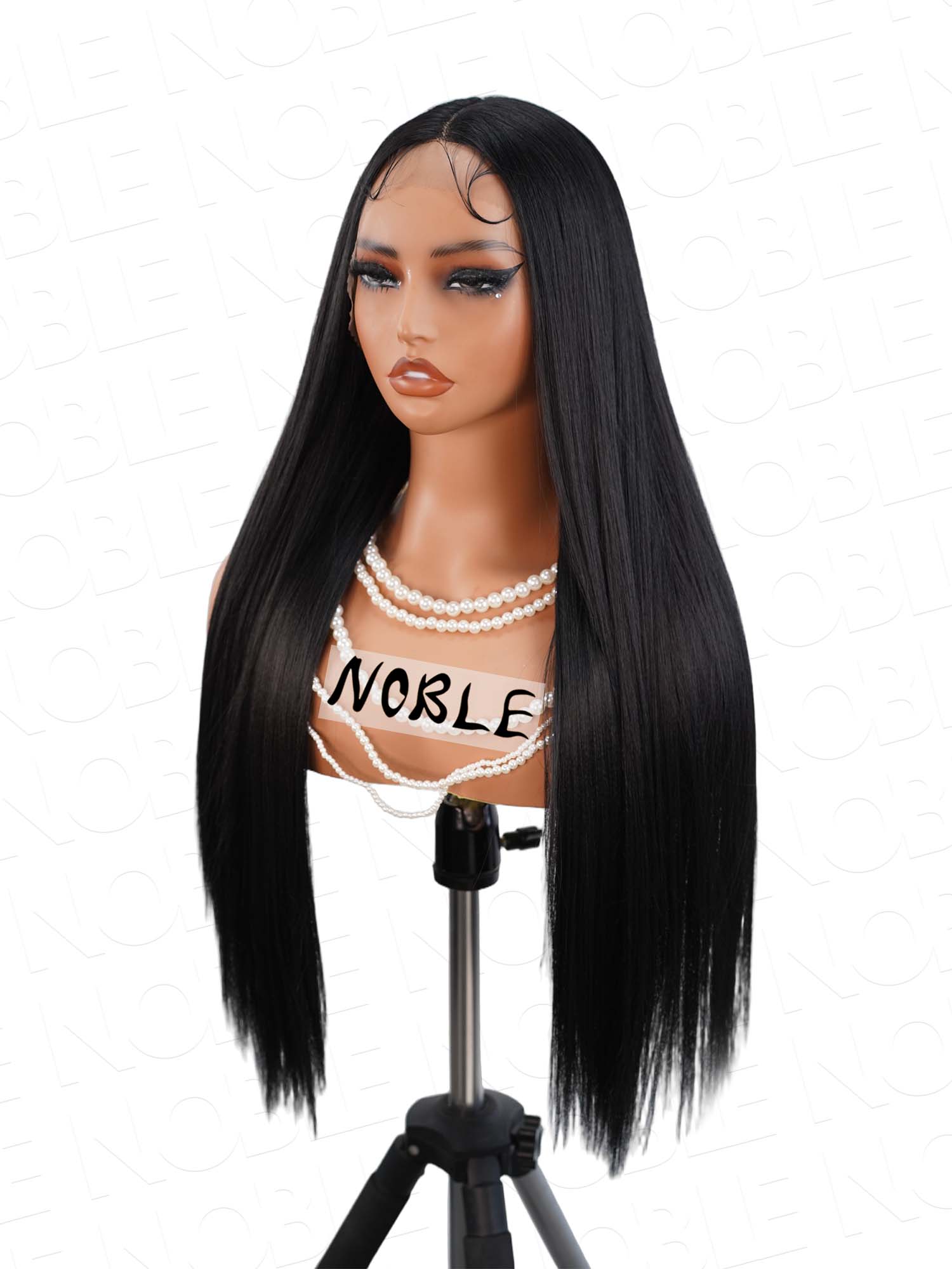Noble Natural Black Straight 13×4.5×1 T Part Middle Part Synthetic Wig Lace Front Wigs 30 Inch