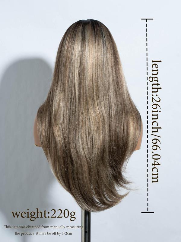 Noble 26 Inch Straight Layered Long Lace Front Wigs Natural Looking Gorgeous Fluffy Wigs With Curtain Bangs