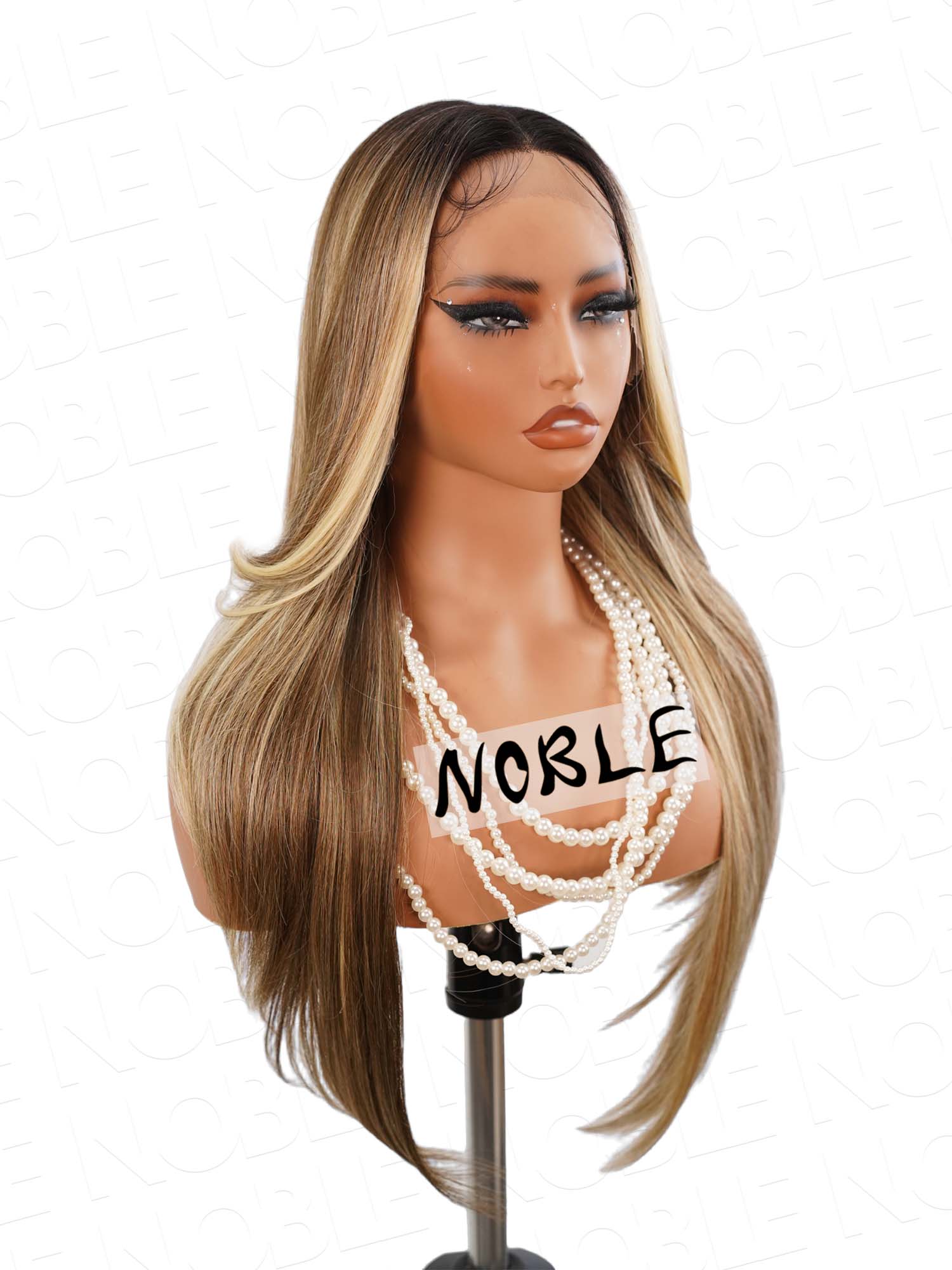 Noble #613 Ombre Color Straight Wig Light Weight Synthetic Wig 13×4×1 T Lace Middle Part Wig 28 Inch