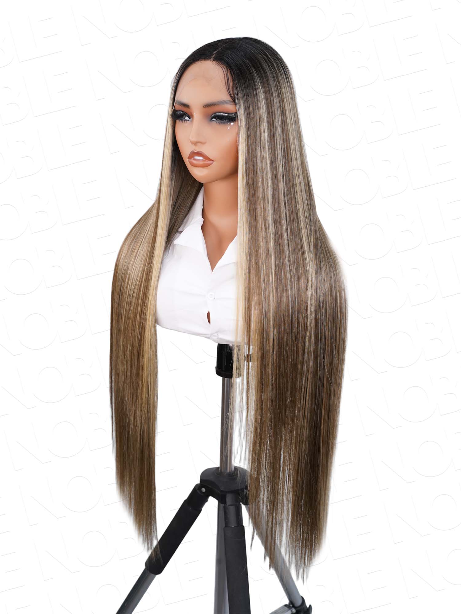 Noble Mixed Color Honey Blonde Straight 13×4×1 T Part Lace Long Synthetic Hair Lace Front Wigs 36 Inch