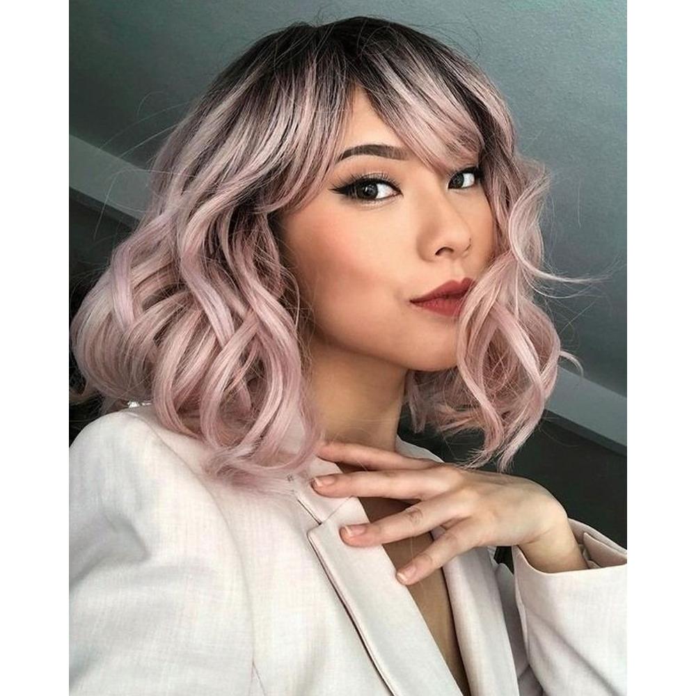 Natural Wave 12 inches Short Curly BOB Hair Wigs| GEMMA Grey Pink Color