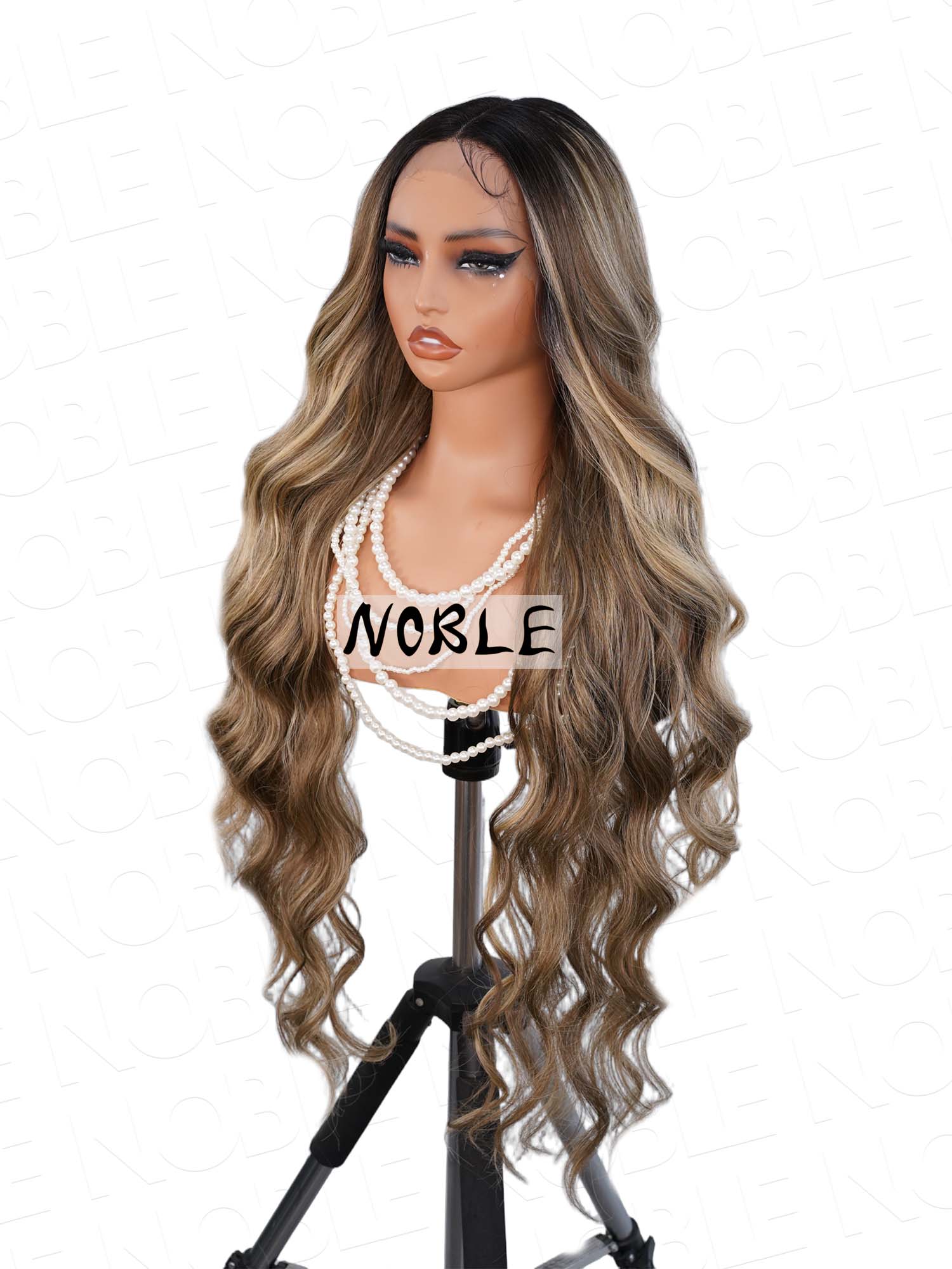 Noble Highlight Ombre Body Wave 13×4×1 T Part Wig Natural Hairline Synthetic Lace Front Wigs 36 Inch