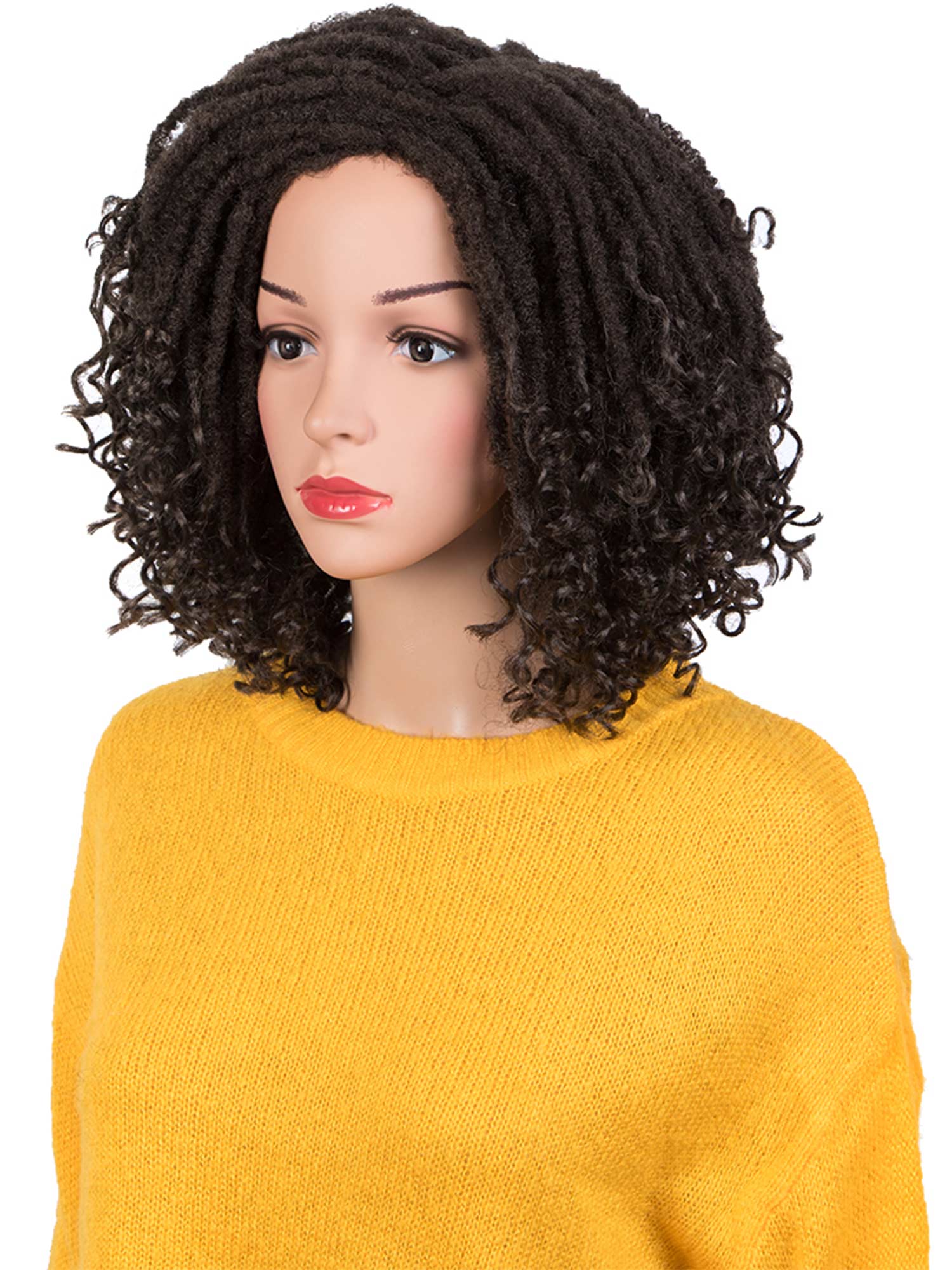 Noble Short Dreadlock Wigs Faux Locs Twist Wig Natural Black Color Synthetic Wig