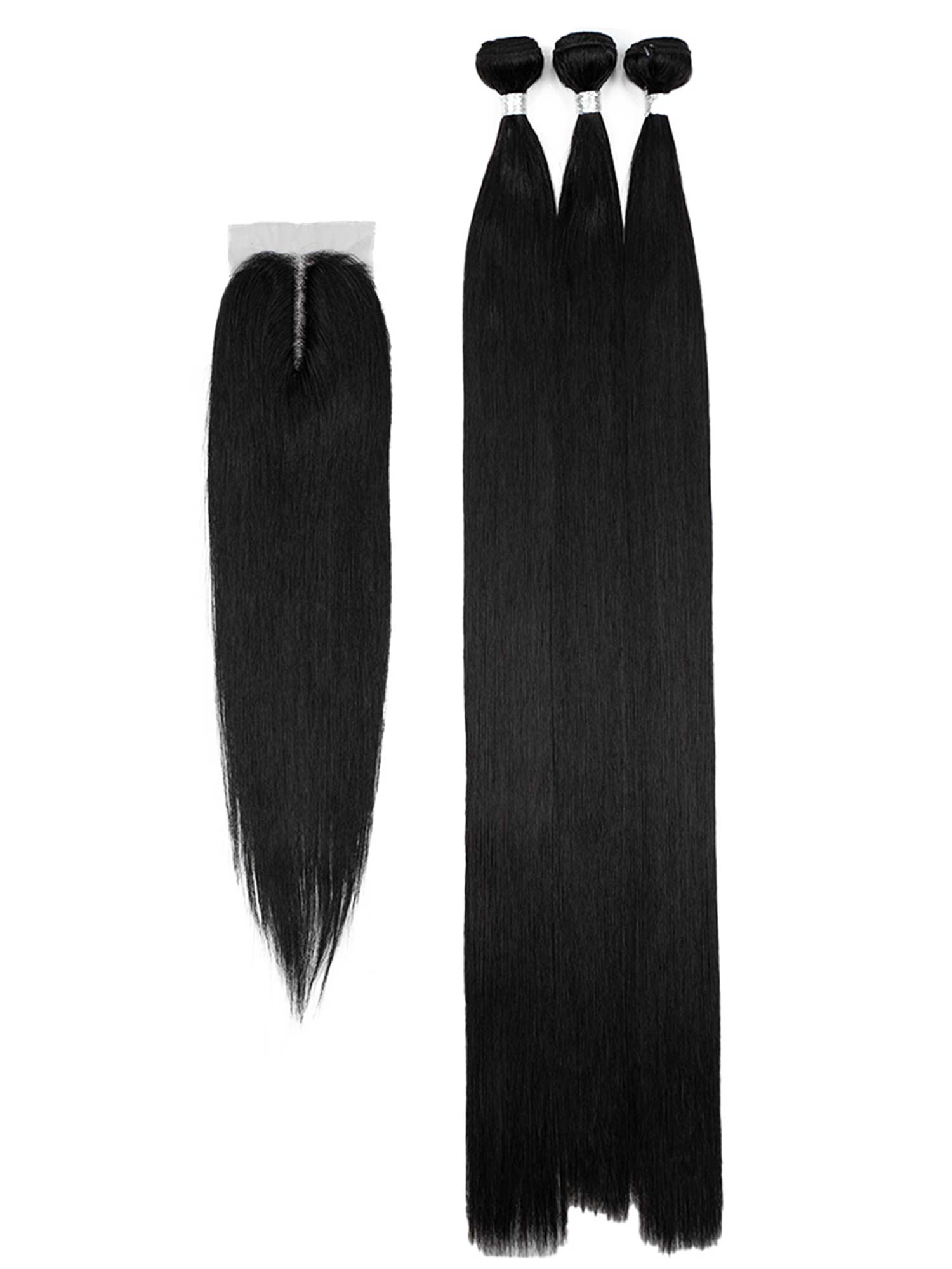 30 Inch Long 3 Straight Bundles With 4*2 Closure Imitation Human Hair Synthetic Hair Extension