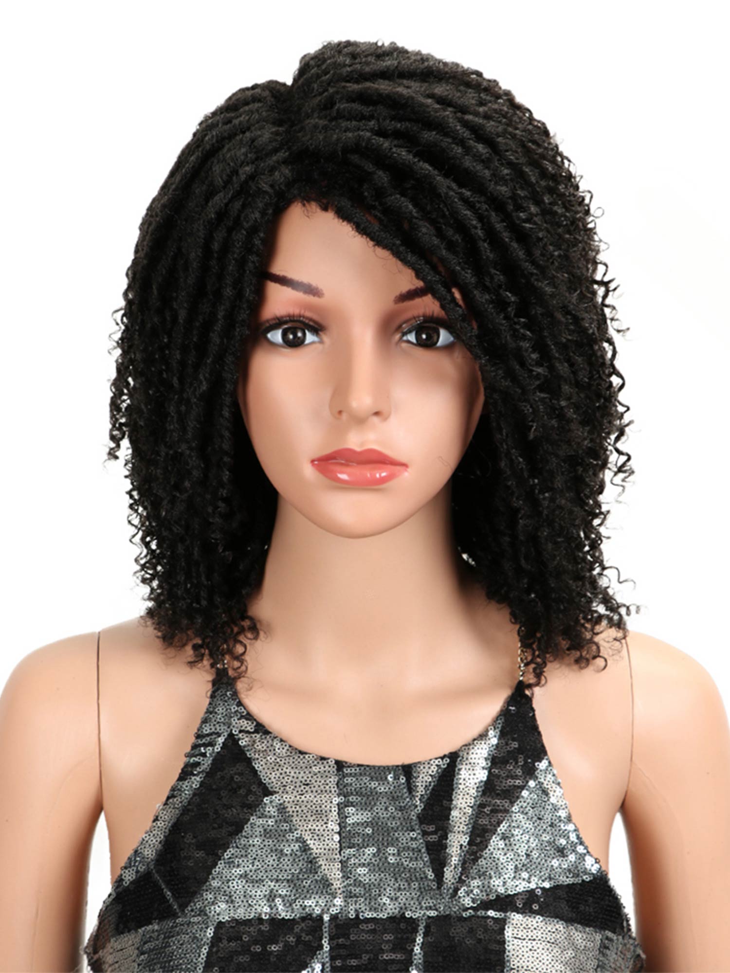Noble  13 Inch Dreadlocks Wig Afro Kinky Curly Wigs Synthetic Wig Natural Black