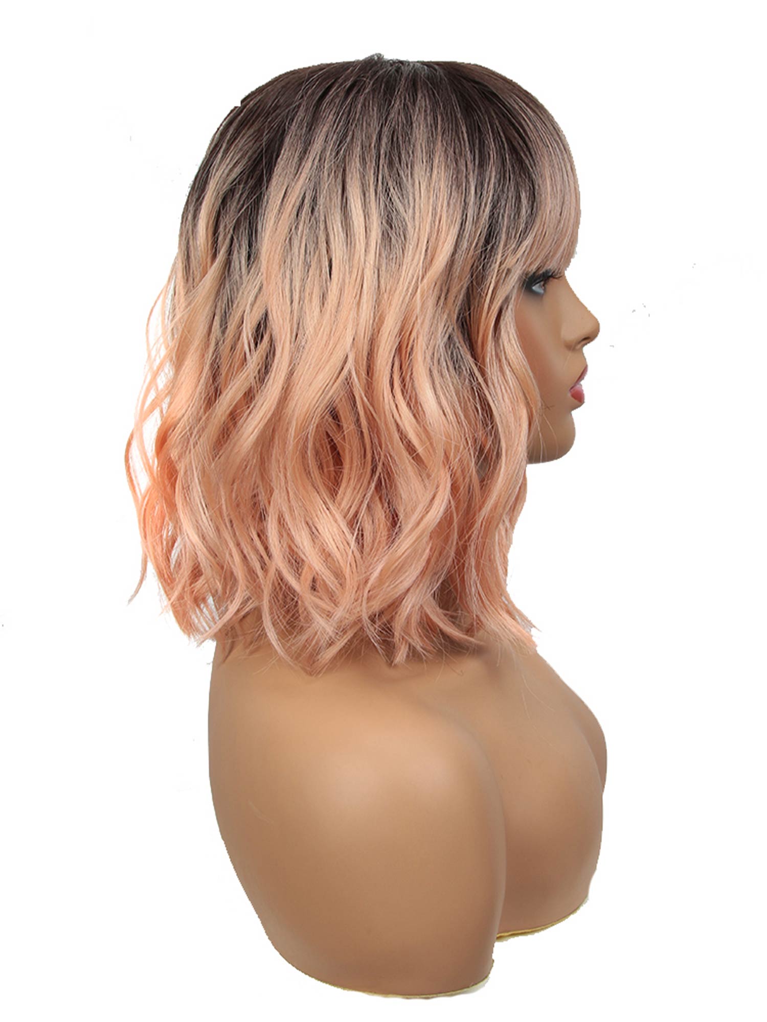 Noble Synthetic Non Lace Wig Natural Wave 12 inches BOB Wigs Rose Pink