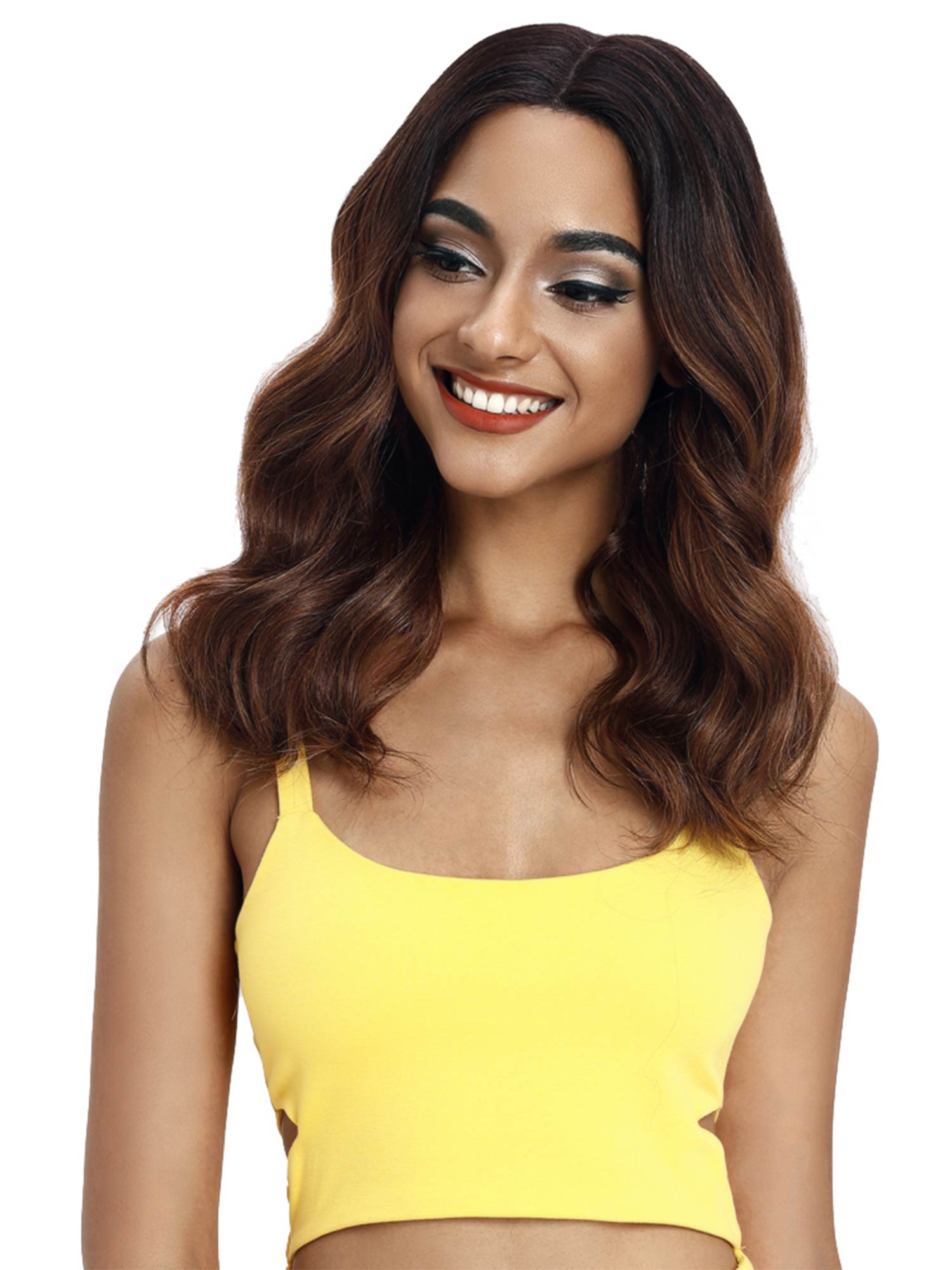 Noble 18 Inch Body Wave T Part Lace Middle Part Wig Synthetic Wig Ombre Color