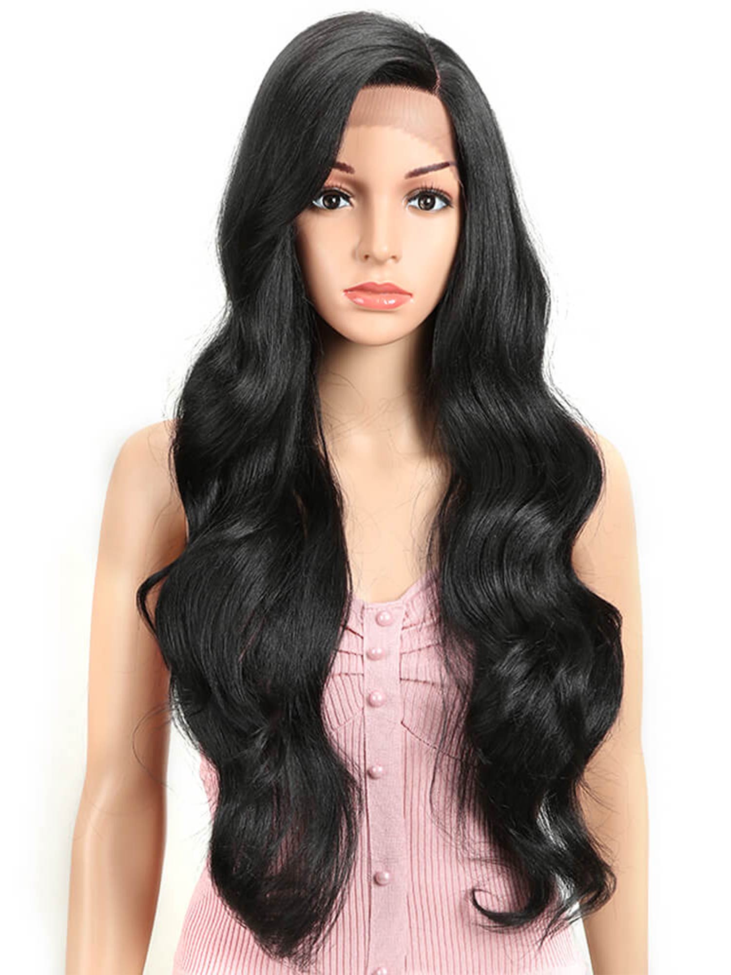 Noble 28 Inch Long Loose Wave Wig Side Part Lace Wigs Natural Black #1B Synthetic Wig