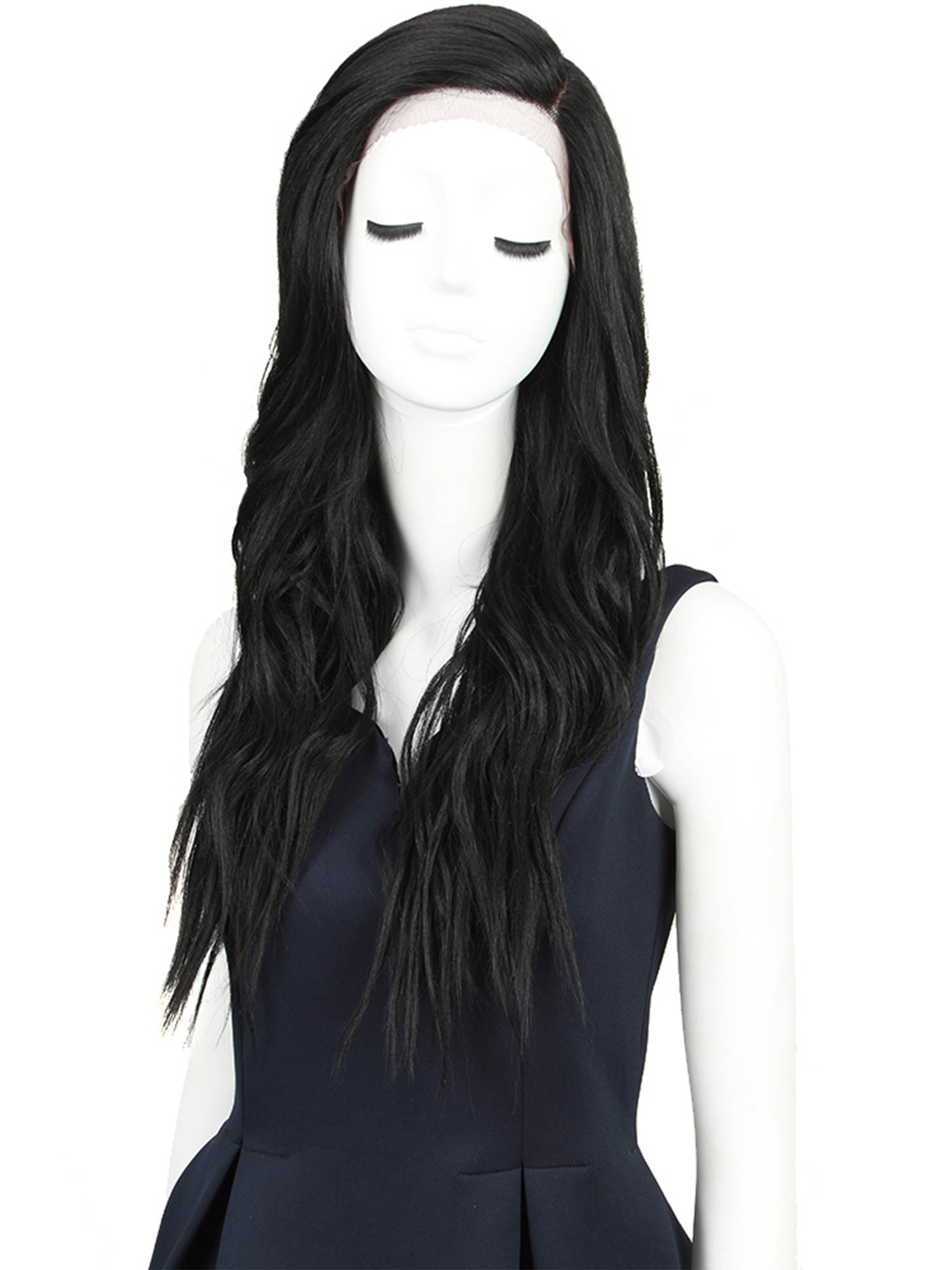 Noble 27 Inch Long Wavy Side Part Wig Natural Black Color Synthetic Wig