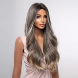 Brown & Blonde Long Wavy Middle Part Wig - Natural Looking Synthetic Hair