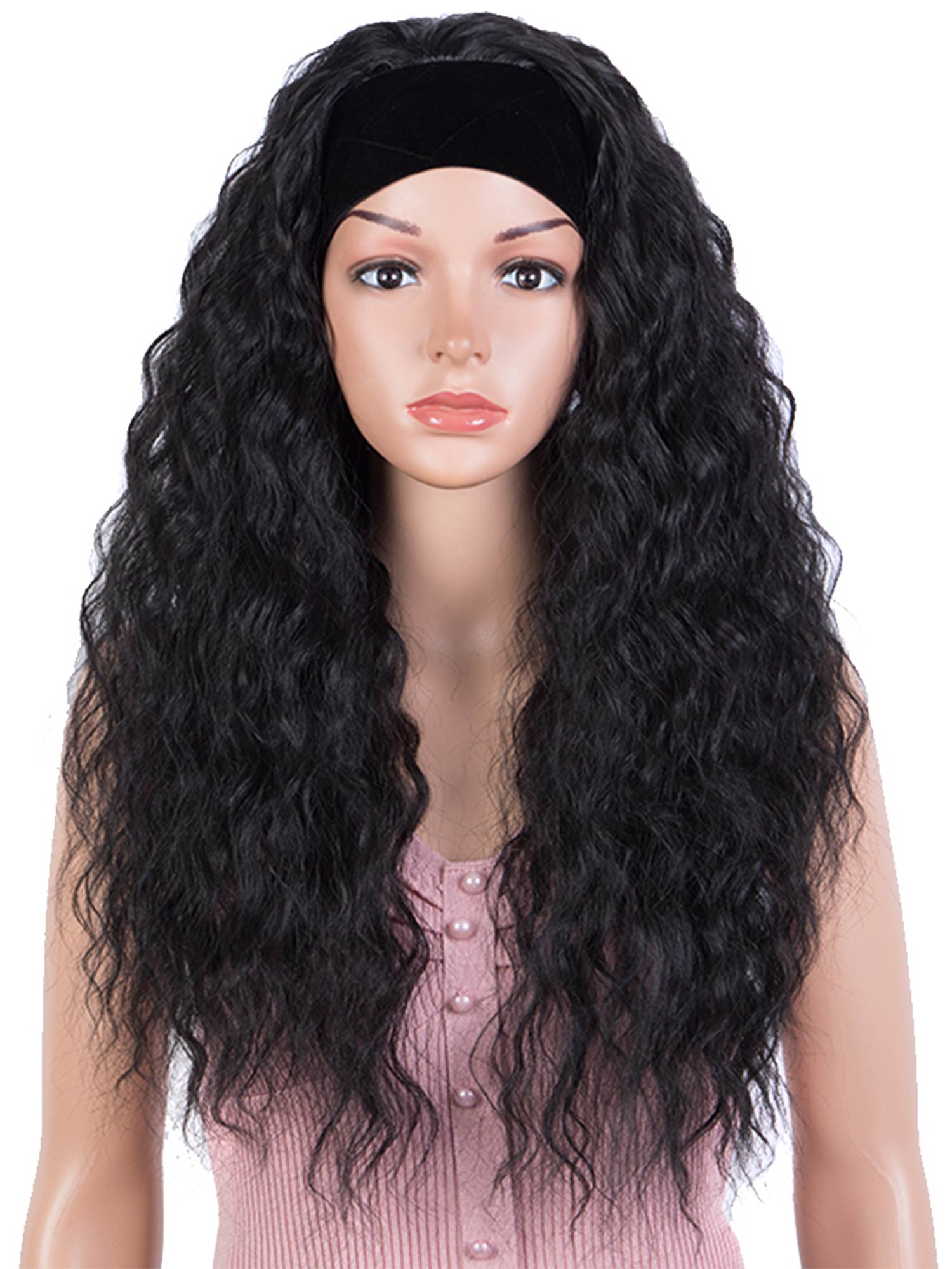 Noble 29 Inch Water Wave Natural Black Color Headband Wigs Synthetic Wig