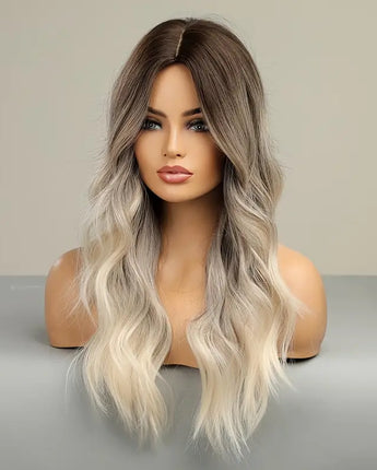 24 Inch Gray Ombre Long Curly Middle Part Wig