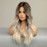 24 Inch Gray Ombre Long Curly Middle Part Wig