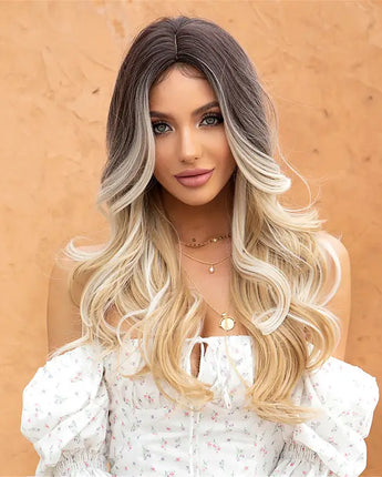 24" Inch Charming Ombre Blonde Long Wavy Synthetic Wig