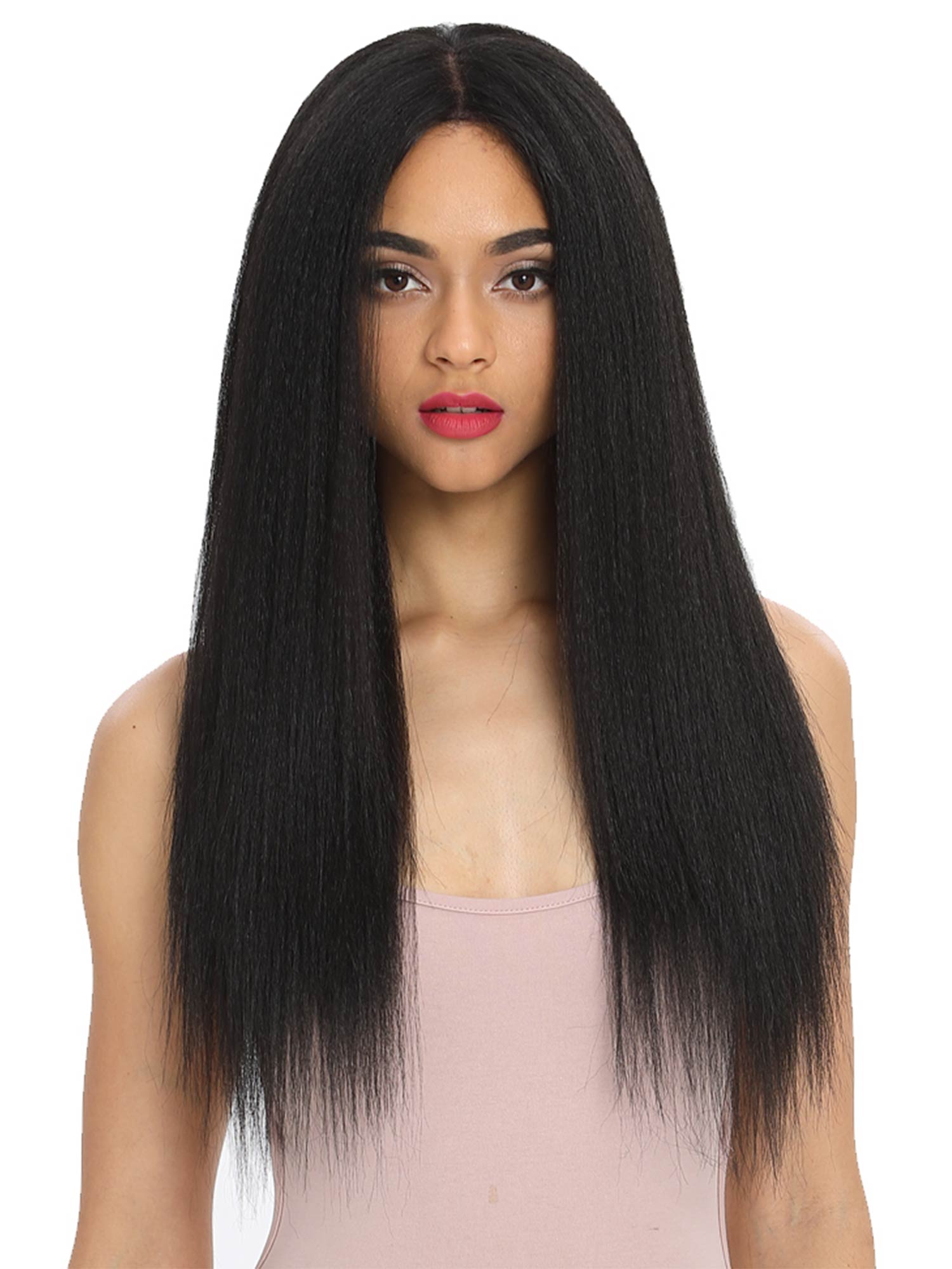Noble 26 Inch Yaki Straight 13×4 Lace Front Wig Natural Black Wig Synthetic Wig